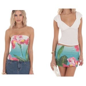 Floral Sequin Skirt Set in Tropical Print